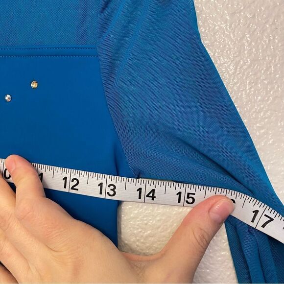 WEISSMAN Balera Dance Costume teal Culotte Unitard With Mesh MJ11187 Child LC - Picture 5 of 10